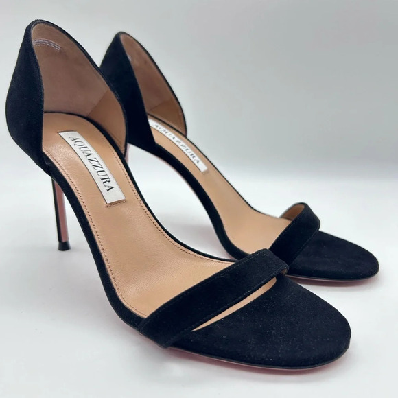 New Aquazzura Uptown 85mm Sandals Black Suede 37 $850 - Picture 1 of 9
